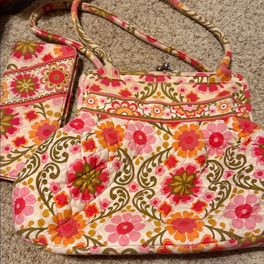 Vera Bradley Pink and Orange Floral Shoulder Bag